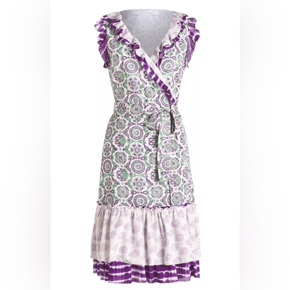 Diane von Furstenberg DVF Judette Purple Print Wrap Cotton Dress Sz 4 2015
